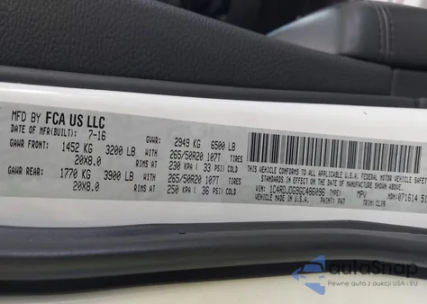 2016 Dodge Durango Limited z USA, uszkodzony, nr VIN 1C4RDJDG9GC486096